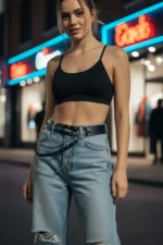 Black Women's Belt with Chain Detail and Multiple Holes - SH586 - Image 4