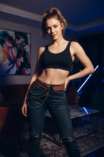 Women's Belt with Chain Detail, Faux Leather - SH586 - Image 3