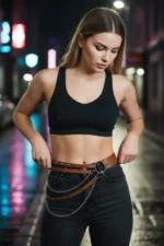 Women's Belt with Chain Detail, Faux Leather - SH586 - Image 4