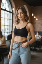 Women's Belt with Chain Detail, Faux Leather - SH586 - Image 5