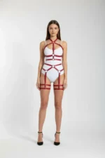 Red Harness Set with Body Bandage and Metal Ring Detail - SH598 - Image 2