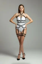 Black Harness Set with Metal Ring Detail Body Belt Set - SH598 - Image 3