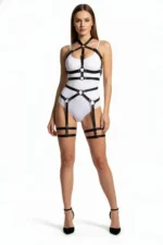 Black Harness Set with Metal Ring Detail Body Belt Set - SH598 - Image 4
