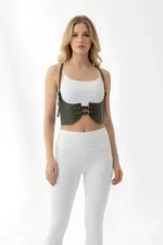 Khaki Women's Wide Faux Leather Corset Belt - SH605 - Image 5