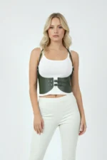 Khaki Women's Wide Faux Leather Corset Belt - SH605 - Image 8