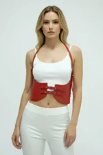 Red Women's Wide Belt Corset Buckle Waist Accessory - SH605 - Image 5