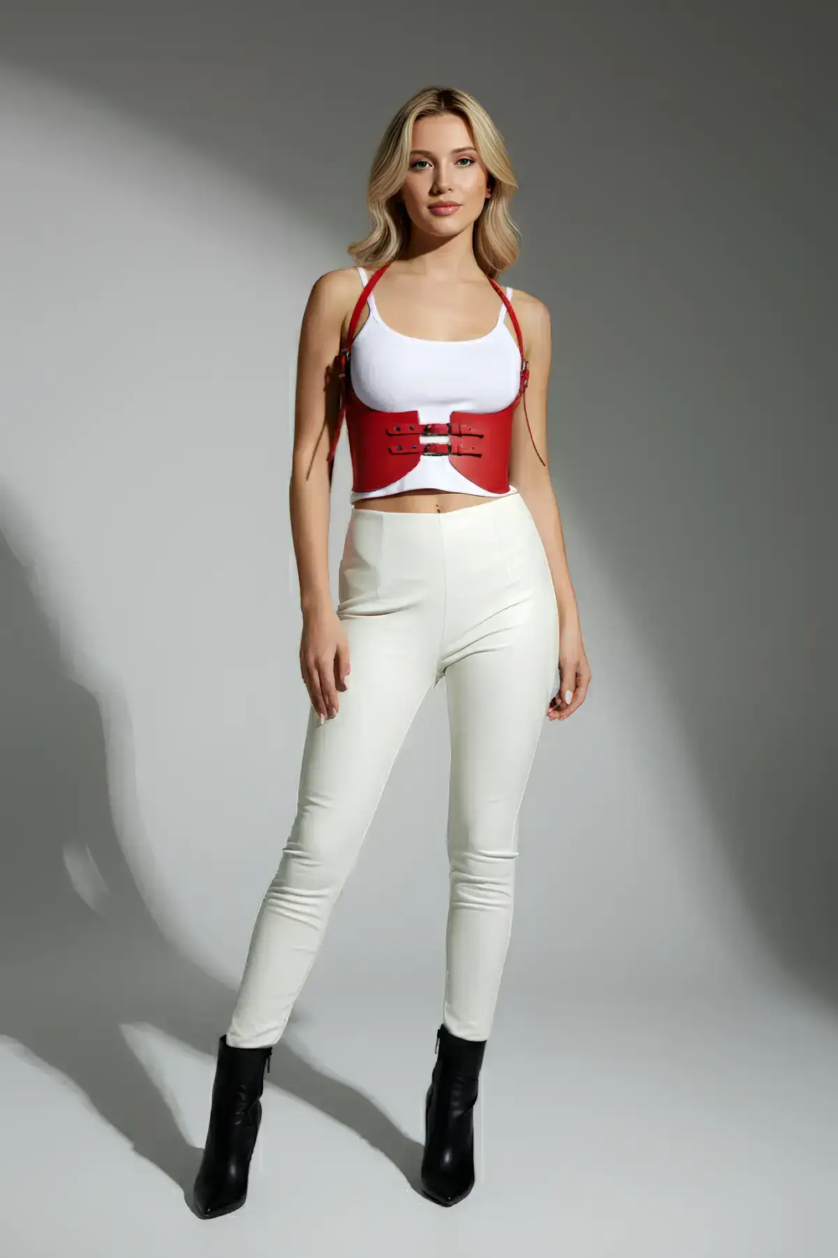 Red Women's Wide Belt Corset Buckle Waist Accessory - SH605