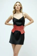 Tile-Colored Women's Belt Corset Detail Wide Waist Accessory - SH611 - Image 3