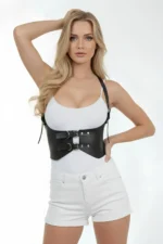 Black Women's Belt, Wide Corset Style, Metal Buckle - SH612 - Image 6