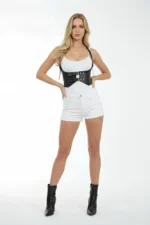 Black Women's Belt, Wide Corset Style, Metal Buckle - SH612 - Image 8