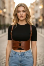 Women's Wide Leather Corset Belt with Buckle - SH612