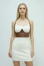 Women's Belted Corset-Style Faux Leather with Shoulder Detail - SH614 - Image 3