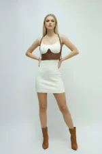 Women's Belted Corset-Style Faux Leather with Shoulder Detail - SH614 - Image 6