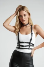 Black Women's Belt with Multiple Buckles, Leather Body Accessory - SH615 - Image 8