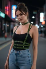 Khaki Women's Belt with Multiple Buckles, Leather Body Accessory - SH615 - Image 3