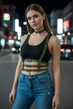 Khaki Women's Belt with Multiple Buckles, Leather Body Accessory - SH615 - Image 4