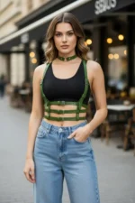 Khaki Women's Belt with Multiple Buckles, Leather Body Accessory - SH615 - Image 5