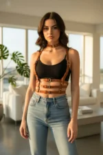 Women's Leather Belt with Multiple Buckles - SH615 - Image 2