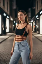 Women's Leather Belt with Multiple Buckles - SH615 - Image 3