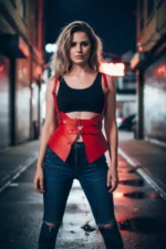 Red Women's Belt with Wide Corset Detail and Multiple Buckle Waist Accessory - SH616 - Image 3