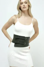 Khaki Women's Belt with Double Buckle Wide Waist Corset - SH617 - Image 8