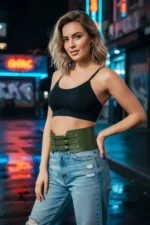 Khaki Women's Belt Wide Corset Detail Waist Accessory - SH618 - Image 2