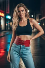 Red Women's Belt, Thick Corset Style, Three Buckles - SH618 - Image 3