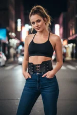 Black Women's Belt Wide Three Buckle Studded Waist Accessory - SH618 - Image 2