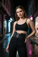 Black Women's Belt Wide Three Buckle Studded Waist Accessory - SH618 - Image 3