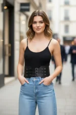 Black Women's Belt Wide Three Buckle Studded Waist Accessory - SH618 - Image 4