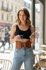 Women's Belt, Thick, Three-Buckle Wide Waist Accessory - SH618 - Image 5