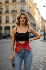 Red Women's Belt Corset Cut Thick Waist Belt - SH619