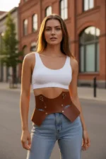 Women's Wide Leather Belt, Corset-Style Waist Accessory - SH619 - Image 2