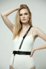 Black Women's Belt with Shoulder Detail and Multiple Ring Accessory - SH620 - Image 6