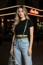 Green Women's Leather Body Belt with Chain Detail - SH620 - Image 2