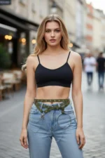 Khaki Women's Belt Accessory with Eyelets and Chain Detail - SH621 - Image 4