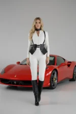 Black Women's Belt, Faux Leather, Multi-Buckle, Corset Detail - SH622 - Image 3