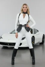 Black Women's Belt, Faux Leather, Multi-Buckle, Corset Detail - SH622 - Image 4