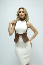 Women's Corset with Belt Shoulder Detail and Double Buckle - SH622