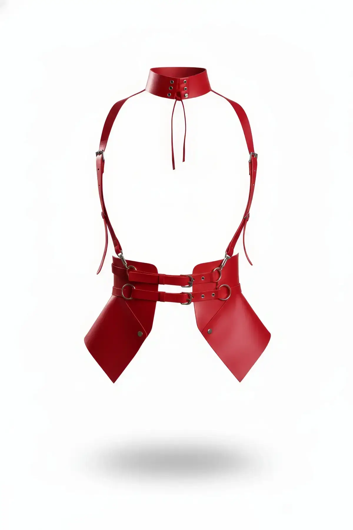 Red Women's Belted Leather Neckline Corset Detail - SH622