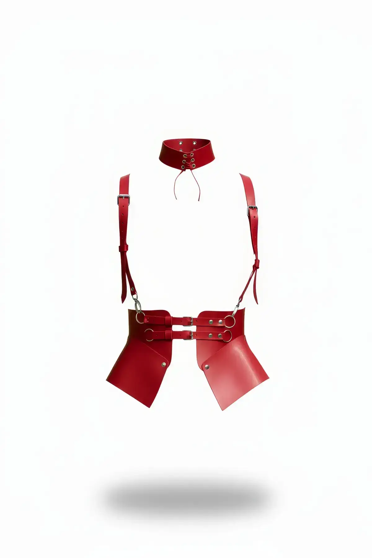 Red Women's Wide Corset with Leather Shoulder Detail and Belt - SH622