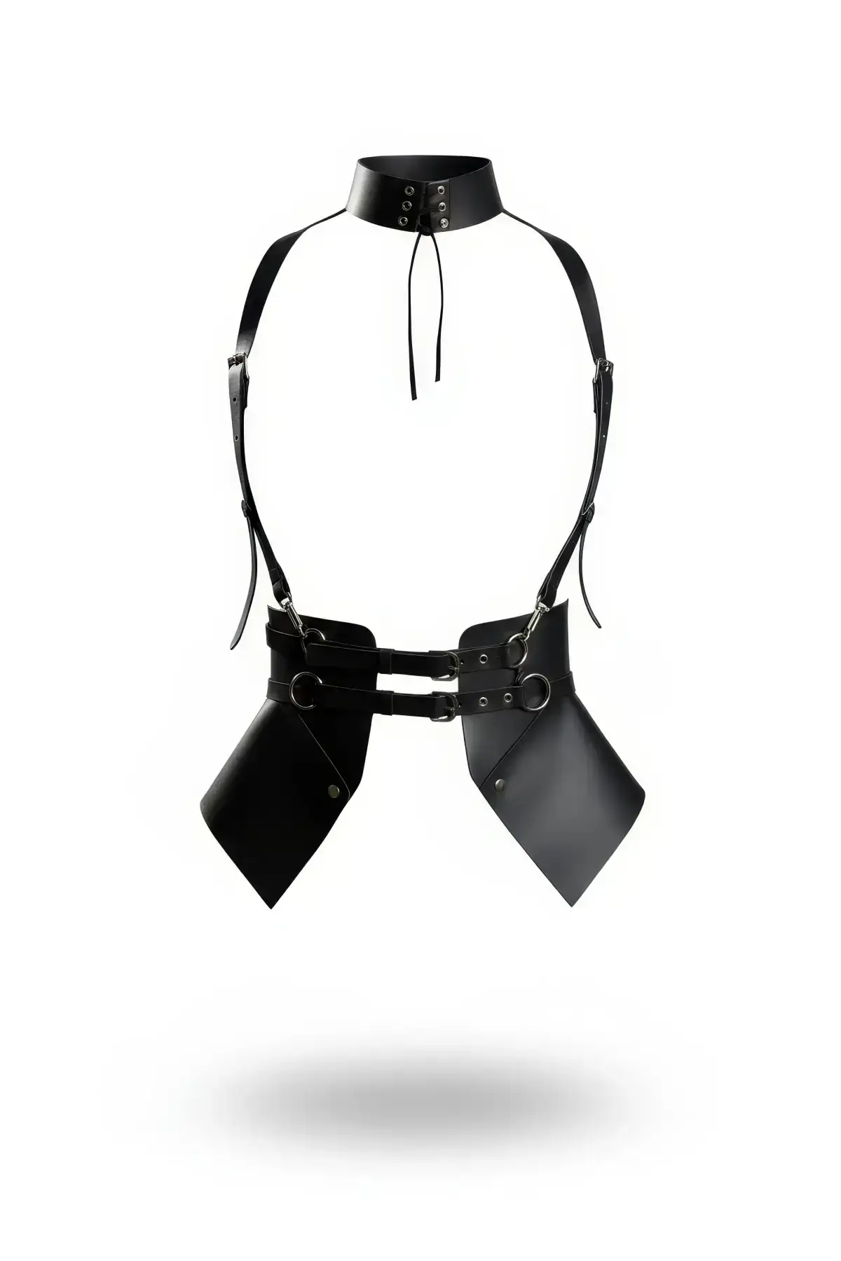 135227.webp Black Women's Belted Body Harness with Leather Collar Detail - SH622 - Image 1