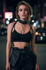 Black Women's Faux Leather Corset Vest with Belt Shoulder Detail - SH622 - Image 4