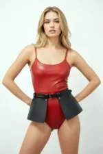 Black Women's Belt with Wide Leather Peplum Detail - SH623 - Image 4