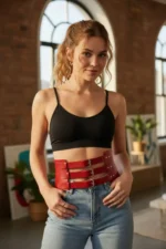 Red Women's Belt, Thick Three-Buckle Waist Accessory - SH624 - Image 2