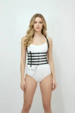 Black Women's Belt with Chain Detail, Multi-Band Corset Waist Accessory - SH626 - Image 2