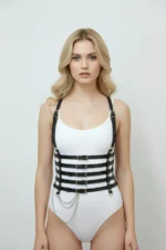 Black Women's Belt with Chain Detail, Multi-Band Corset Waist Accessory - SH626 - Image 7