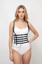 Black Women's Belt with Chain Detail, Multi-Band Corset Waist Accessory - SH626 - Image 8