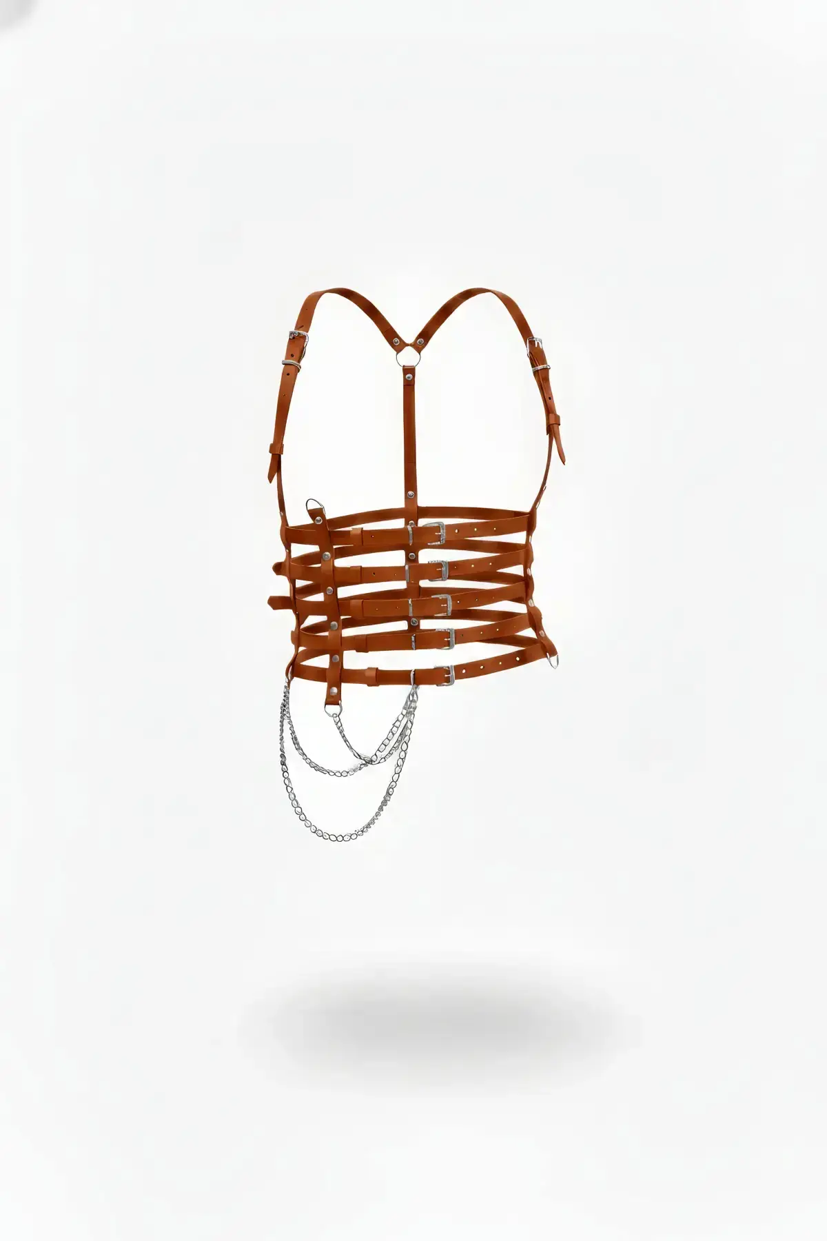 Women's Belt with Chain Detail and Multiple Buckle Body Accessory - SH626