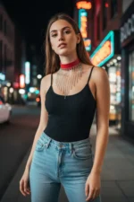 Kırmızı Gümüş Zincir Sarkıtlı Choker Kolye SH629 - Image 3